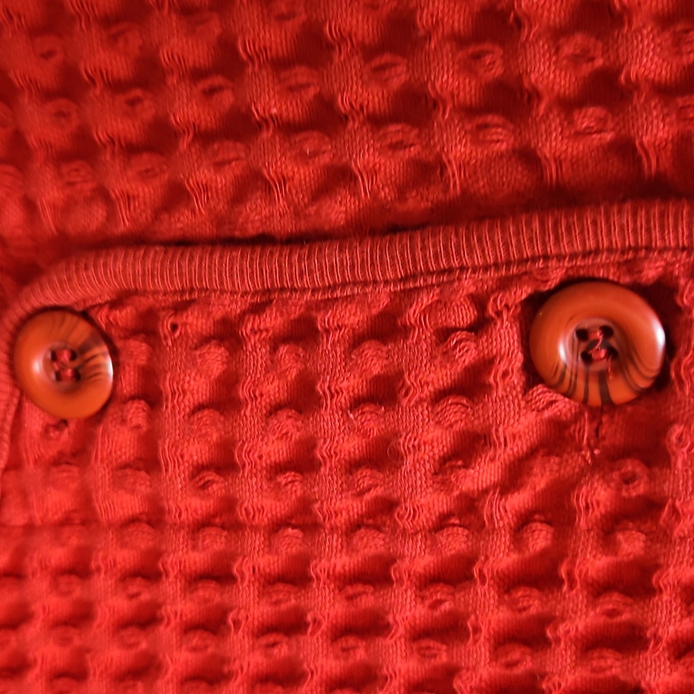 Vintage Cindy Bai Thick Waffle Knit Button- Up Cardigan With Front Pockets - Picture 3 of 11